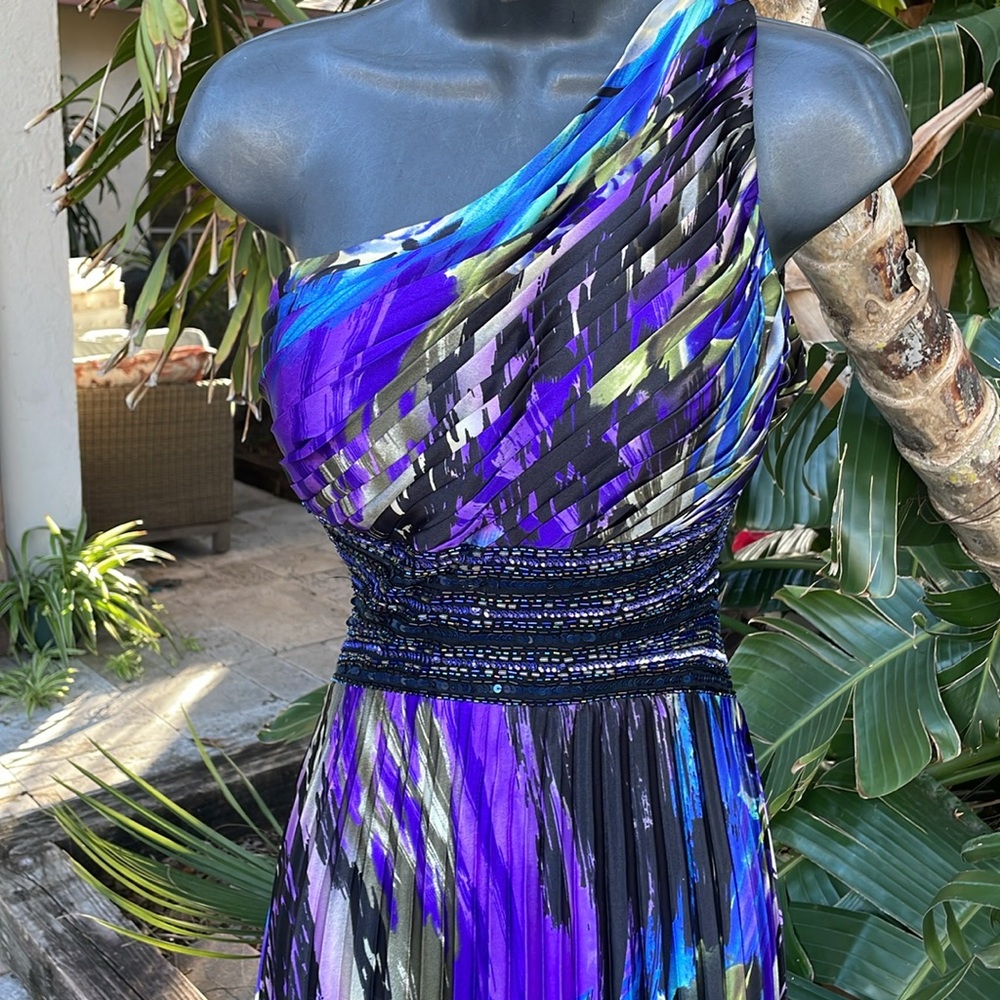 betsy and Adam floral beaded and pleated satin maxi dress